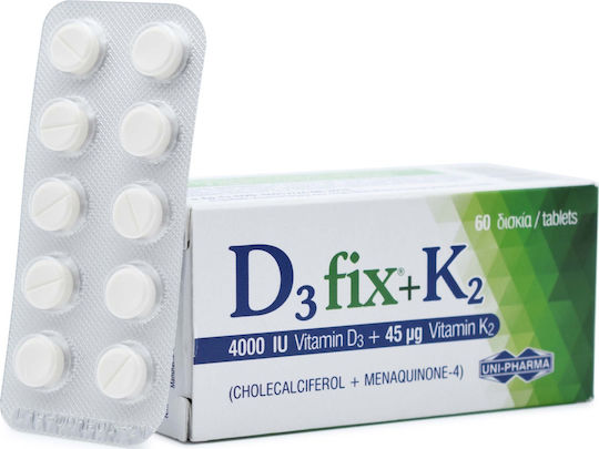 UNI-PHARMA D3 Fix + K2 Βιταμίνες D3 + K2 4000iu 45mcg 60 Ταμπλέτες