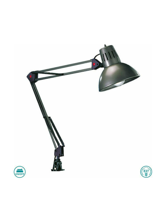 Trio Lighting Tajo Bürobeleuchtung mit klappbarem Arm für E27 Lampen und Clip in Gray Farbe