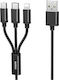 Remax Gition RC-131th Braided Cablu USB la Lightning / Type-C / micro USB cu mai multe porturi 2.8A Negru 1.15m