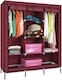 Fabric Wardrobe with Zipper and Shelves in Red Color 130x45x175cm