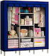 Fabric Wardrobe with Shelves in Blue Color 130x45x175cm