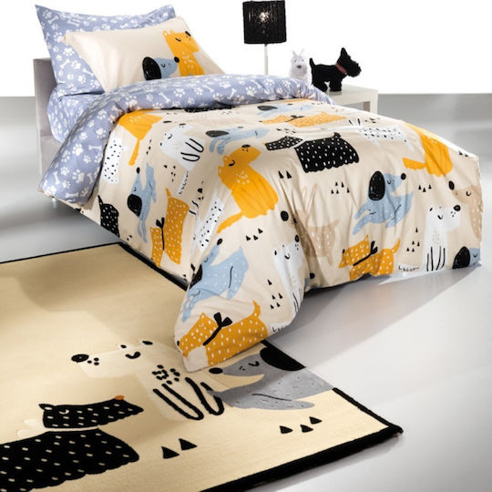 Saint Clair Комплект чаршафи Единично Памучни Doggy Синьо 160x250см 3бр