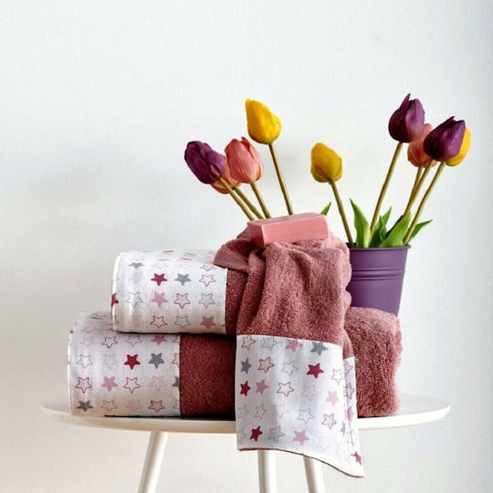 SB Home Σετ Πετσέτες Μπάνιου 3τμχ Sky Stars Fuchsia Βάρους 500gr/m²