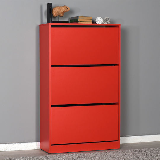 Holz Schuhschrank Step 18 mit 3 Regalen Rot L73xW26xH119cm