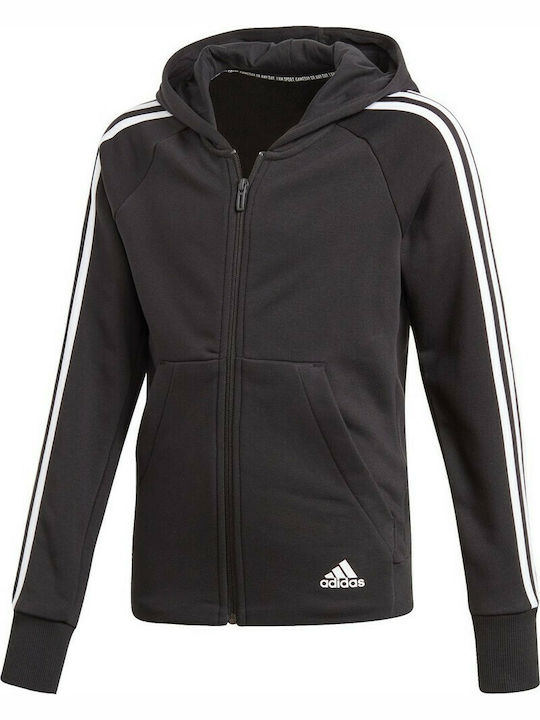 Adidas Αθλητική Παιδική Ζακέτα Φούτερ με Κουκούλα Μαύρη Must Haves 3-stripes