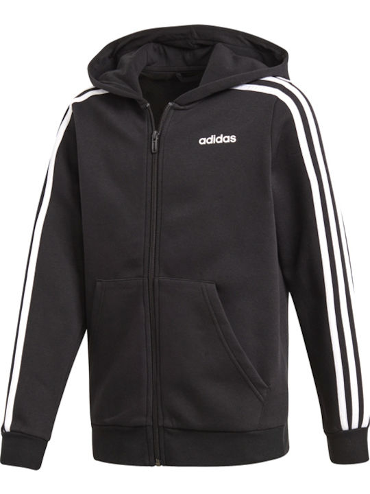 Athletic Kids Sweatshirt Cardigan Cotton with Hood Black Essentials 3-Stripes