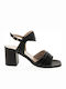 Paola Ferri Leder Damen Sandalen mit Chunky mittlerem Absatz in Schwarz Farbe