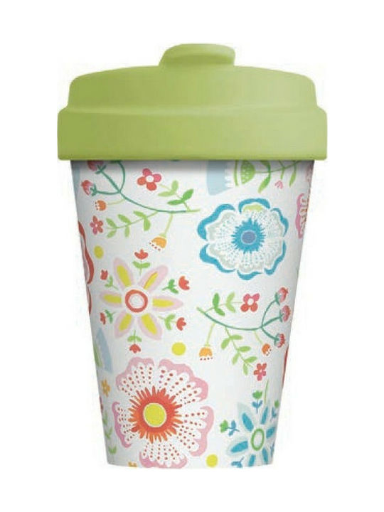 Chic Mic Skandinavian Floral Cană Bambus cu Capac Verde 400ml BCP293 1buc