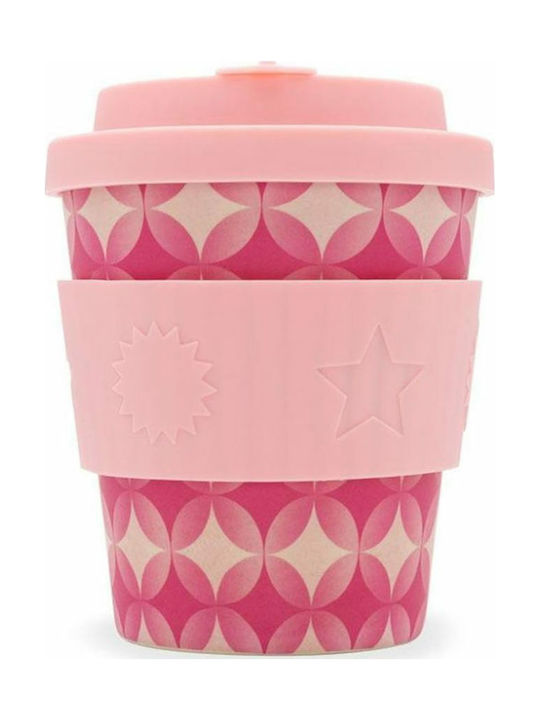 Ecoffee Cup Round In Yurkils Bamboo Cup with Lid Pink 250ml