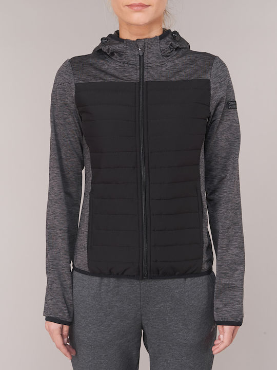 Only Women's Short Sports Jacket Windproof for Winter Dark Grey