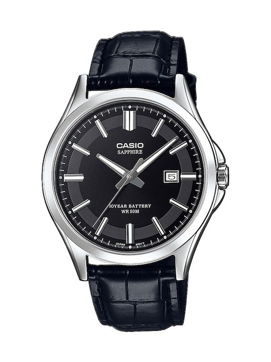 Casio Ανδρικό Ρολόι 41mm Μπαταρίας με Μαύρο Δερμάτινο Λουράκι