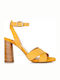 Sante Suede Women's Sandals with Ankle Strap Yellow with Chunky High Heel