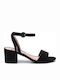 Pepe Jeans Suede Women's Sandals Yogi Esse with Ankle Strap Black with Chunky Medium Heel