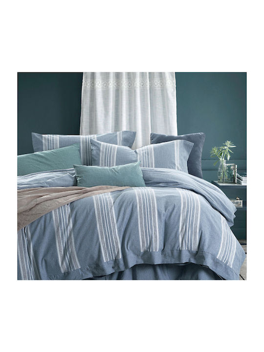 Beauty Home Комплект Плик за Завивка Памучен Кинг Сайз с 2 Калъфки 220x240 Grooves 1611 Синьо
