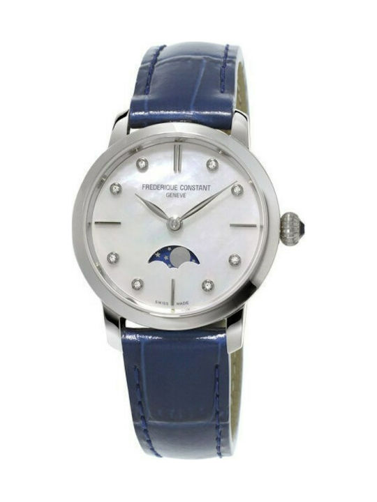 Frederique Constant Slimline Uhr Batterie mit Blau Lederarmband