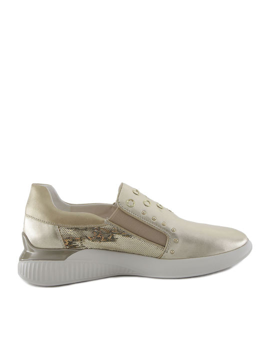 Theragon Ανατομικά Γυναικεία Slip-On Δερμάτινα Χρυσά