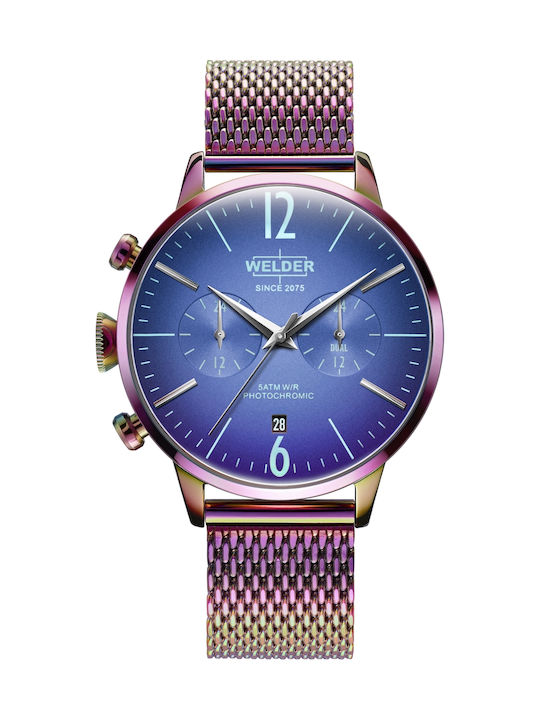 Welder Moody Dual Time Women's Watch Chronograph with Pink Gold Metal Bracelet