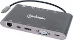 Manhattan USB-C Docking Station with HDMI/DisplayPort 4K PD Ethernet and Support for 2 Monitors Silver (152808)