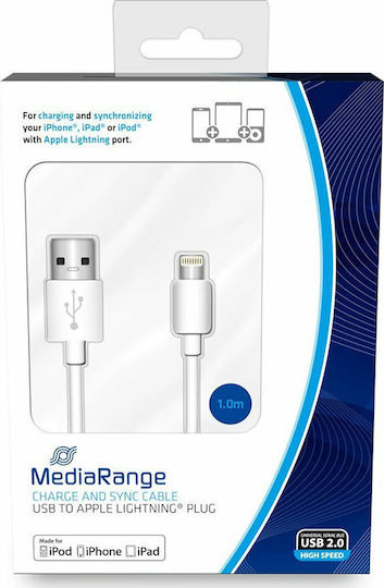 MediaRange Regular USB to Lightning Cable Λευκό 1m (MRCS178)