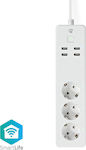 Nedis Smart 3-Outlet Power Strip with USB White