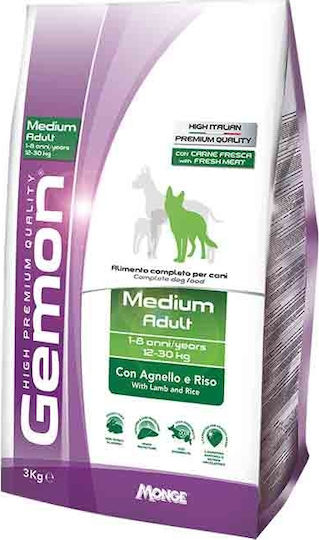 Monge Gemon Medium Adult 20kg Dry Food for Adult Medium Breed Dogs with Rice and Lamb