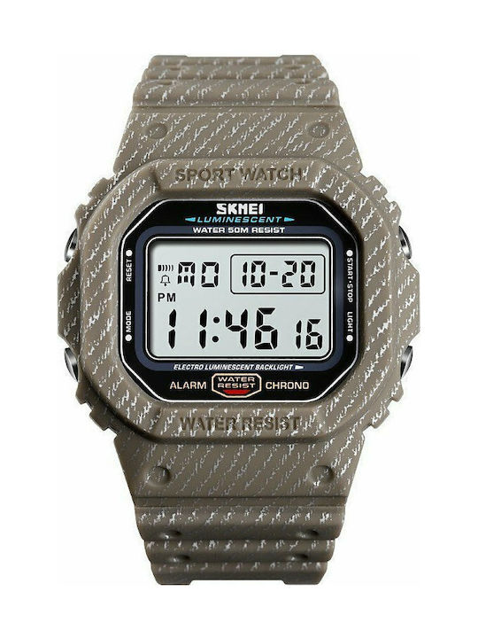 Skmei Digital Watch Battery with Brown Rubber Strap