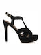 Exe Suede Women's Sandals with Thin High Heel In Black Colour