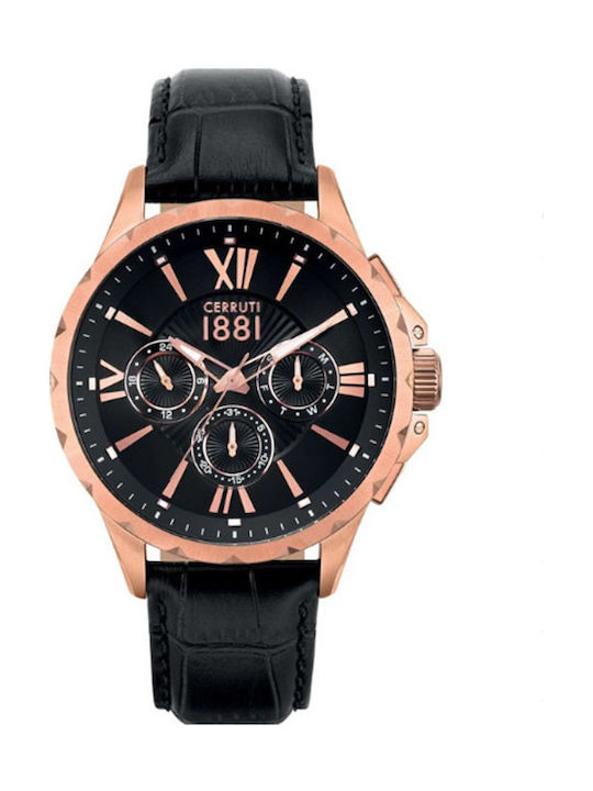 Cerruti Planetto Watch Chronograph Battery with Black Leather Strap