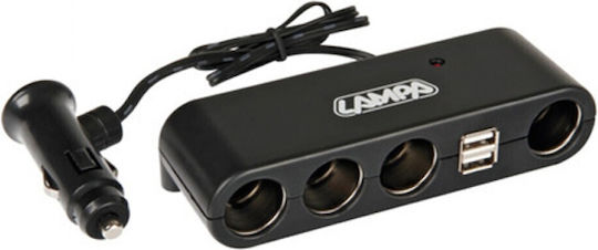 Lampa Φορτιστής Αυτοκινήτου 60W 1A με Θύρες: 2xUSB 4xΑναπτήρα μαζί με Καλώδιο Ενσωματωμένο