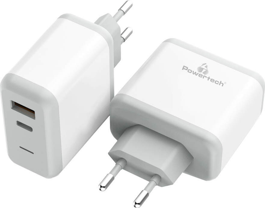 Powertech USB / USB TypeC Wall Adapter Λευκό (PT708) Skroutz.gr