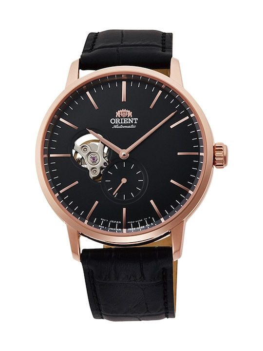 Orient Ρολόι Χρονογράφος Αυτόματο με Δερμάτινο Λουράκι σε Μαύρο χρώμα