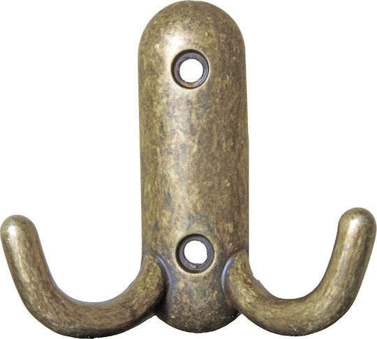 Antique Metal Gold Wall Hanger 2 Hooks 6x6cm