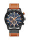 Curren Men's Watch 45mm Chronograph Battery with Leather Strap Brown / Blue