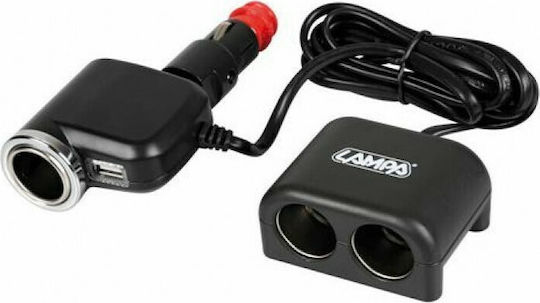 Lampa Φορτιστής Αυτοκινήτου 10A με Θύρες: 1xUSB 3xΑναπτήρα μαζί με Καλώδιο Ενσωματωμένο
