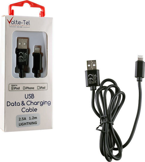 Volte-Tel USB-A to Lightning Cable Μαύρο 1.2m 8185762