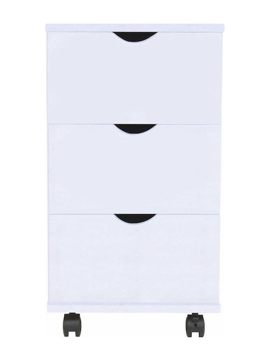 Ξύλινη Συρταριέρα Γραφείου με Ροδάκια & 3 Συρτάρια σε Λευκό Χρώμα, 33x45x60cm