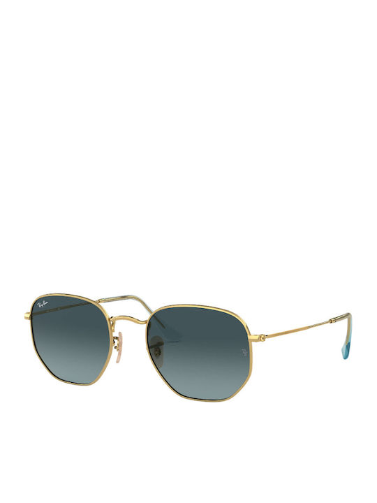Ray Ban Hexagonal Unisex Sunglasses with Gold Metal Frame and Blue Gradient Mirror Lens RB3548N 9123/3M