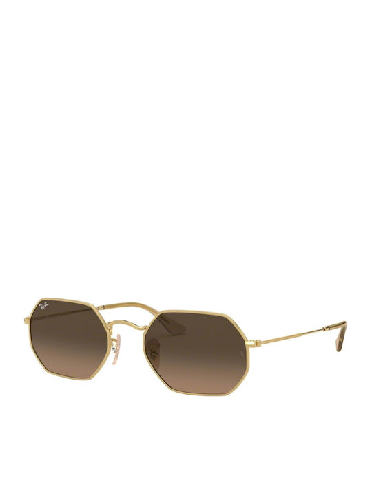 Ray Ban Octagonal Unisex Sunglasses with Gold Metal Frame and Brown Gradient Mirror Lens RB3556N 9124/43
