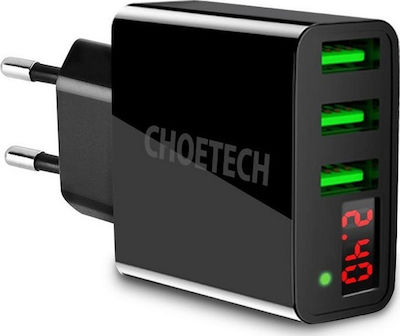 Choetech Charger Without Cable with 3 USB-A Ports Blacks (C0027)