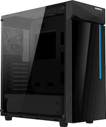 Gigabyte C200 Glass Jocuri Turnul Midi Cutie de calculator cu fereastră laterală și iluminare RGB Negru