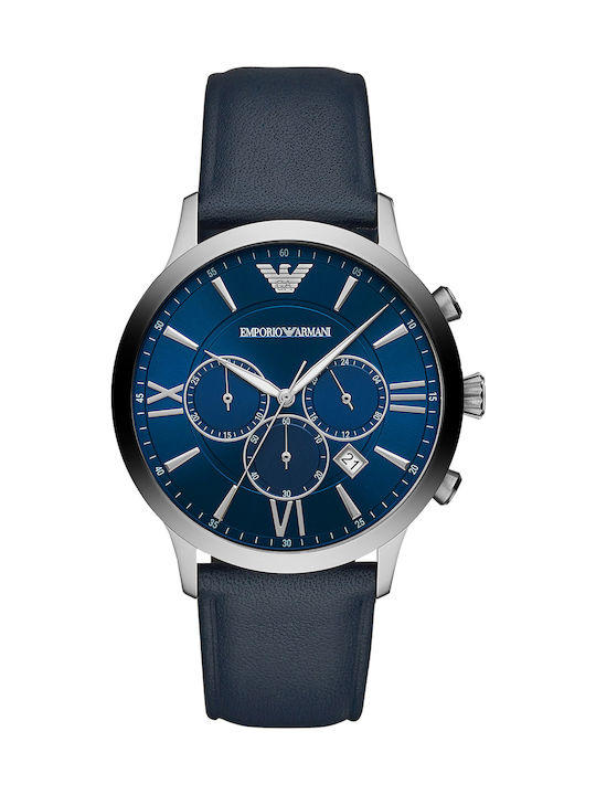 Emporio Armani Giovanni Men's Watch 44mm Chronograph Battery with Blue Leather Strap