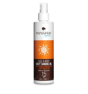 Messinian Spa Sunscreen Deep Tanning Oil Walnut & Carrot Αντηλιακό Λάδι Προσώπου και Σώματος SPF15 σε Spray 250ml