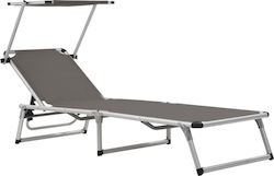 vidaXL Foldable Aluminum Beach Sunbed Gray with Shader 186x58x25.5cm