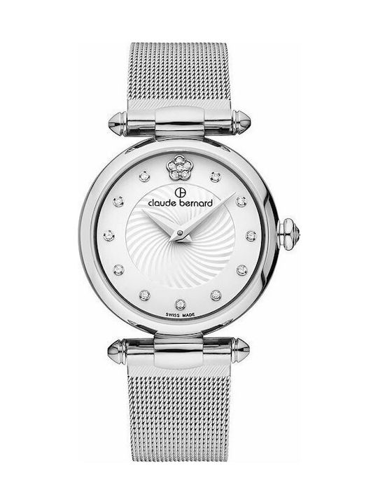 Claude Bernard Dress Code Crystals Watch with Silver Metal Bracelet