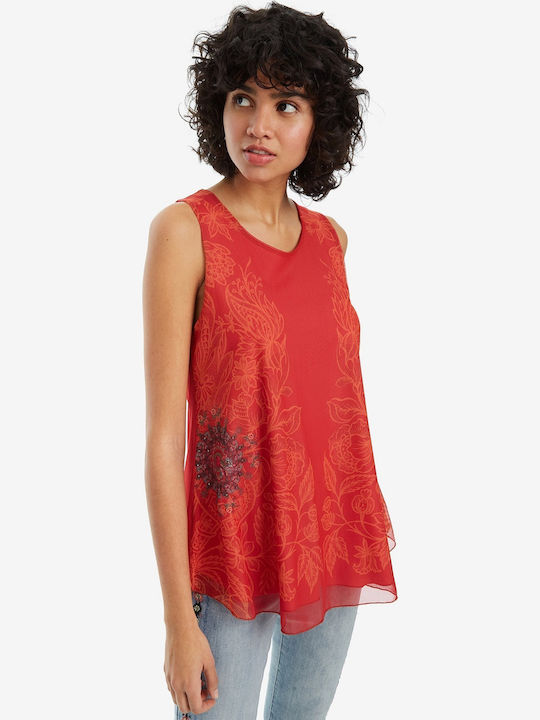 Desigual Layers Women's Summer Blouse Sleeveless Floral Red