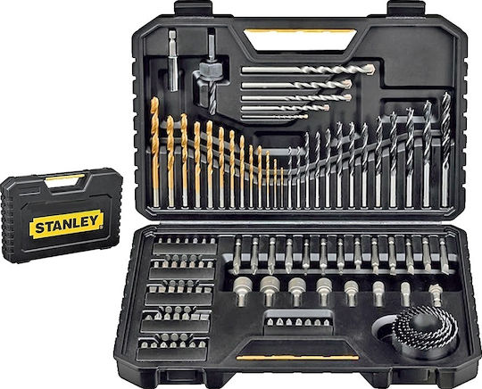 Stanley Set of 100 Drills with Cylindrical Shank for Wood, Metal and Masonry