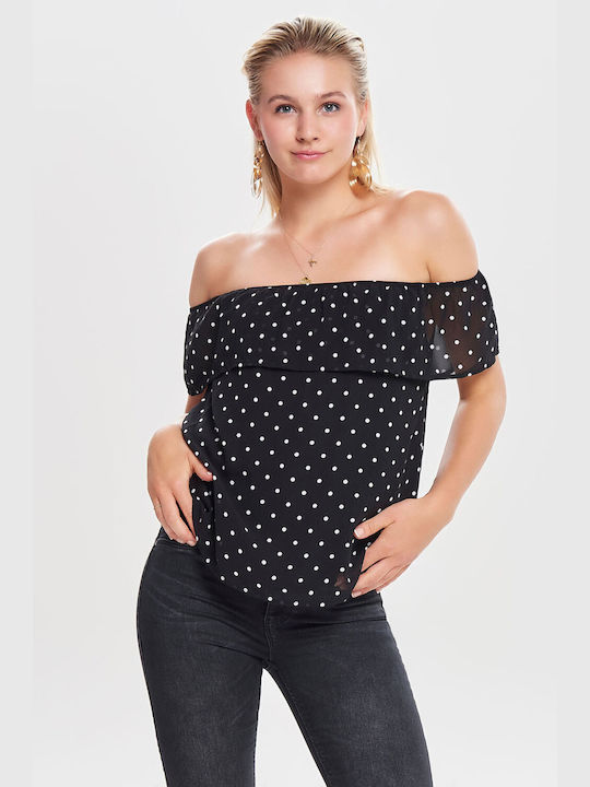 Only Damen Bluse Kurzärmelig Blumen Schwarz