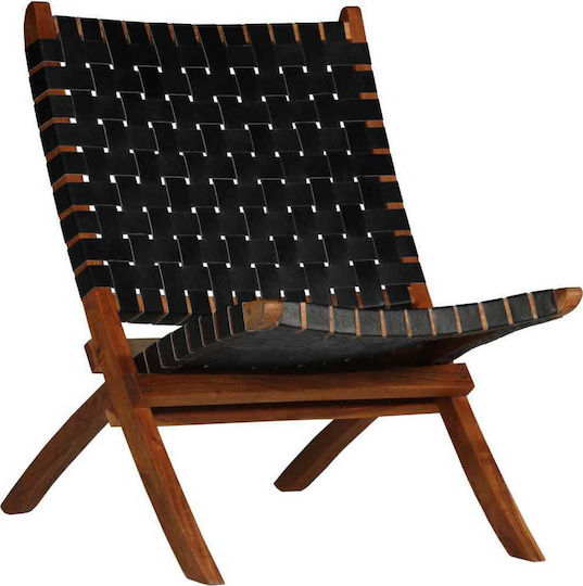 Outdoor Armchair Wooden Genuine Leather 59x72x79cm