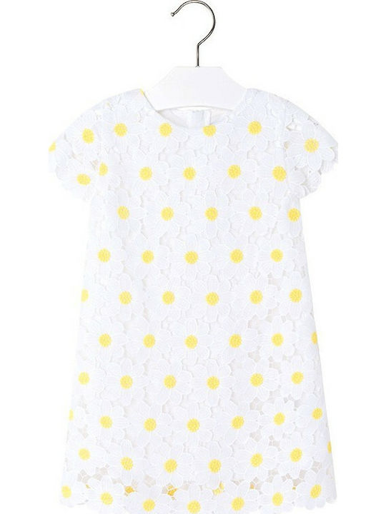 Mayoral Kids Dress Floral Short Sleeve White