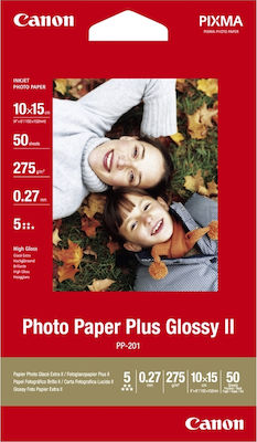 Canon PP-201 Hârtie foto Gloss Plus II A6 (10x15) 260gr/m² pentru Imprimante Jet de cerneală 50 de hârtie fotografică